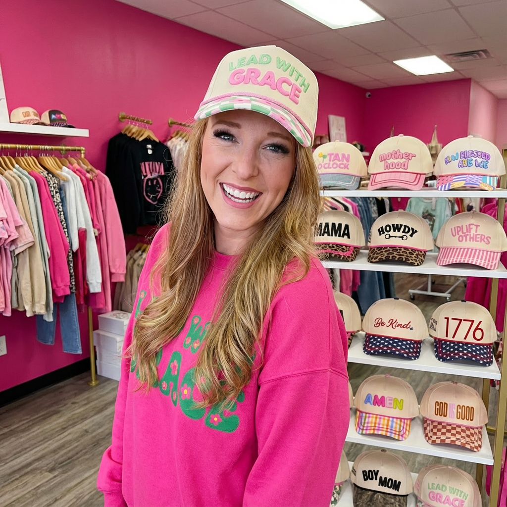 Model wearing Grace hat