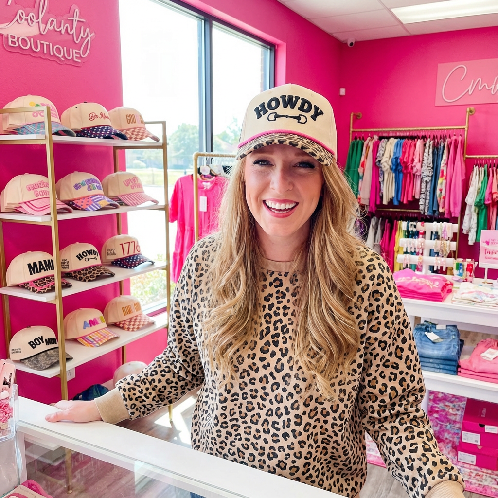 Model wearing Howdy hat