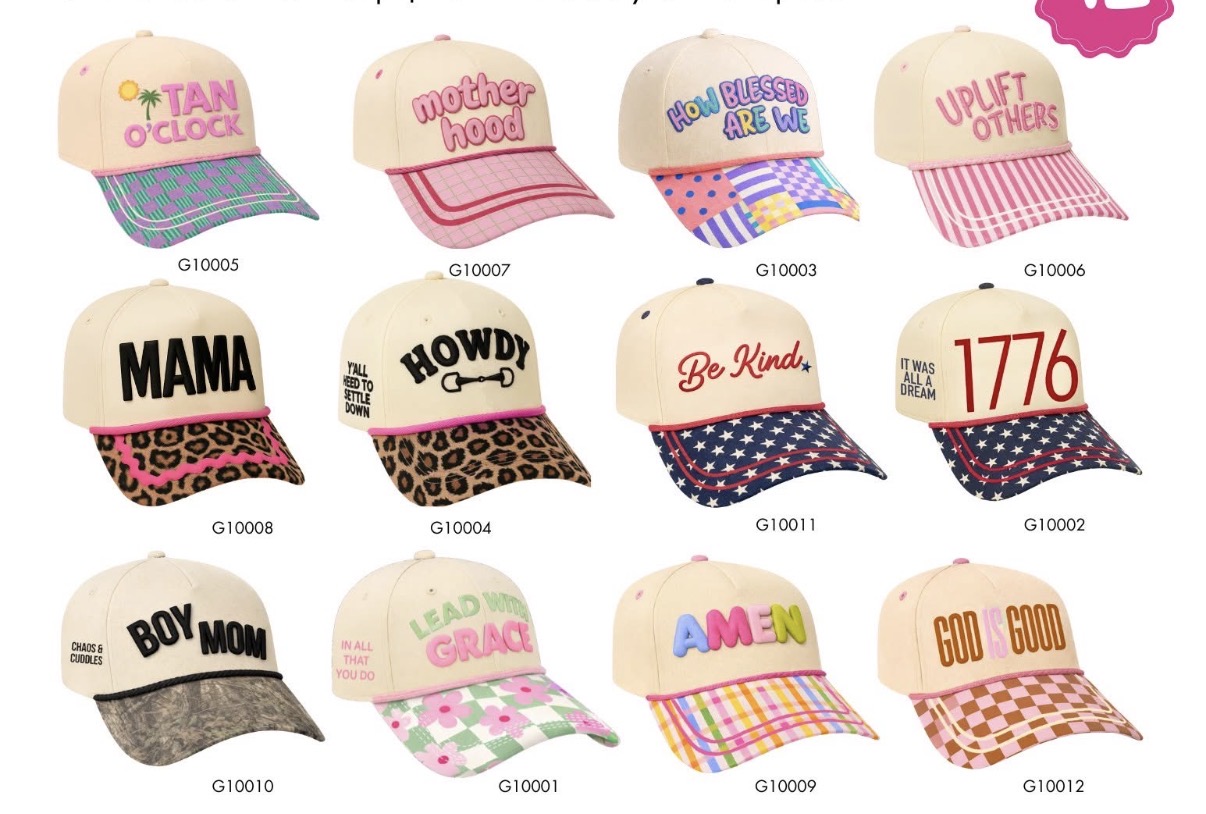 12 hats with text